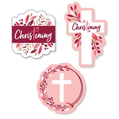 Christening Pink Elegant Cross Diy Shaped Girl Religious Party