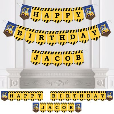 Construction Truck Personalized Birthday Party Bunting Banner