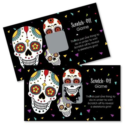 Day Of The Dead Halloween Sugar Skull Party Scratch Off Cards