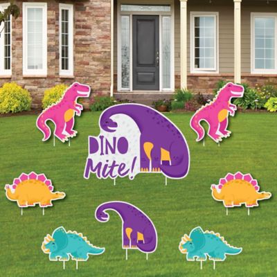 Roar Dinosaur Girl Yard Sign And Outdoor Lawn Decorations Dino