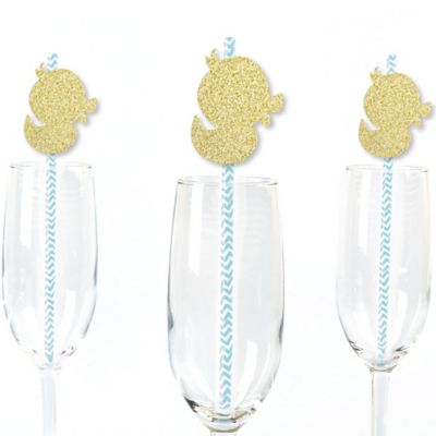 Gold Glitter Duck Party Straws No Mess Real Gold Glitter Cut