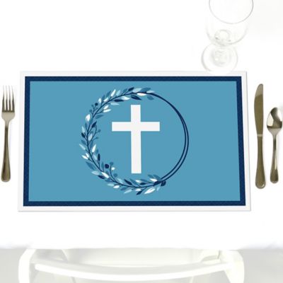 Blue Elegant Cross Party Table Decorations Boy Religious Party