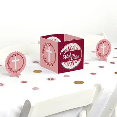 Pink Elegant Cross Girl Religious Party Centerpiece And Table
