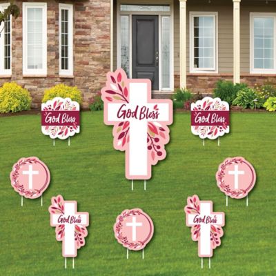 Pink Elegant Cross Yard Sign And Outdoor Lawn Decorations Girl