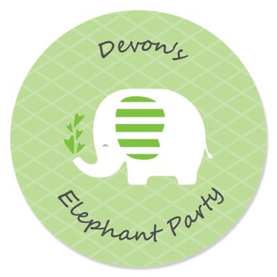 Green Elephant Personalized Baby Shower Or Birthday Party Sticker