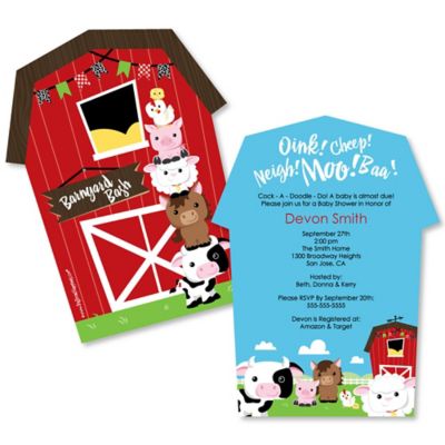 Farm Animals Shaped Barnyard Baby Shower Invitations Set Of 12