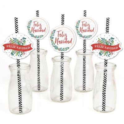 Feliz Navidad Holiday And Spanish Christmas Party Paper Straw
