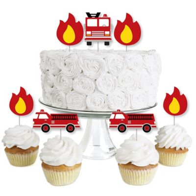 Fired Up Fire Truck Dessert Cupcake Toppers Firefighter Firetruck Baby Shower Or Birthday Party Clear Treat Picks Set Of 24