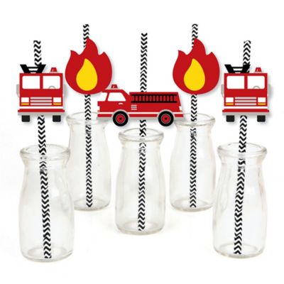 Fired Up Fire Truck Paper Straw Decor Firefighter Firetruck