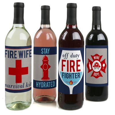Fired Up Fire Truck Firefighter Wine Bottle Gift Label