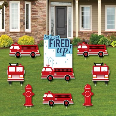 Fired Up Fire Truck Yard Sign And Outdoor Lawn Decorations
