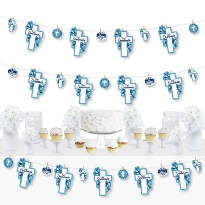 First Communion Blue Elegant Cross Boy Religious Party Diy