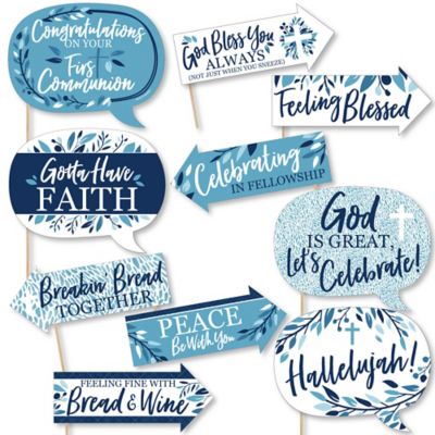 Funny First Communion Blue Elegant Cross Boy Religious Party 10