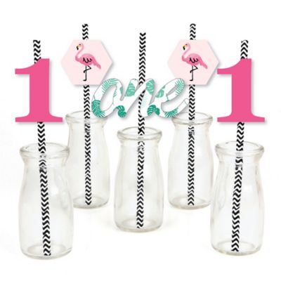 1st Birthday Pink Flamingo Paper Straw Decor Tropical First