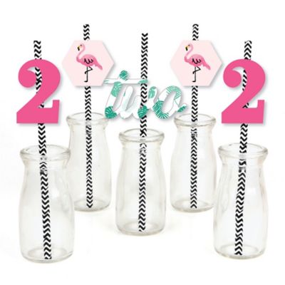 2nd Birthday Pink Flamingo Paper Straw Decor Tropical Second