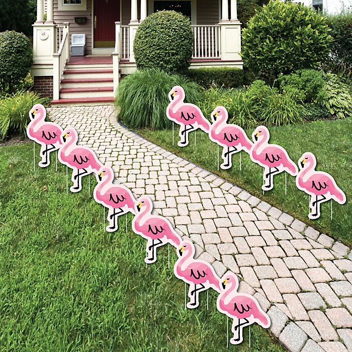 Pink Flamingo Lawn Decorations Tropical Summer Outdoor Yard Party Decorations 10 Piece