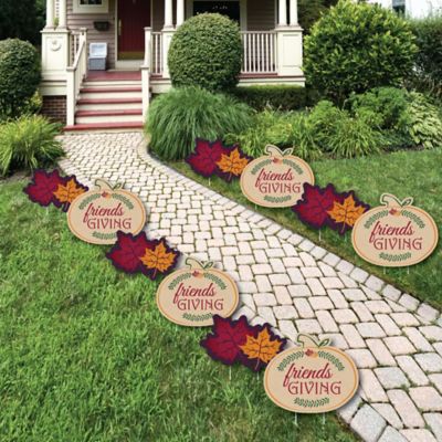 Friends Thanksgiving Feast - Pumpkin and Leaf Lawn Decorations - Outdoor Friendsgiving Yard Decorations - 10 Piece