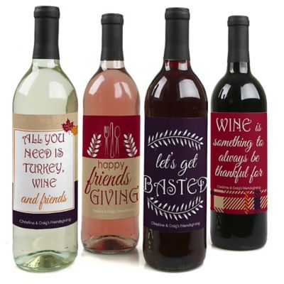 Friends Thanksgiving Feast - Personalized Friendsgiving Wine Bottle Label Stickers - Set of 4