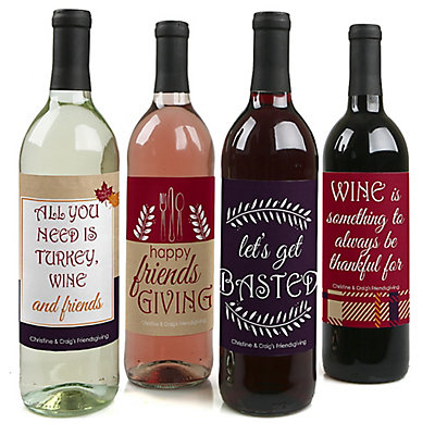 Friends Thanksgiving Feast - Personalized Friendsgiving Wine Bottle Label Stickers - Set of 4