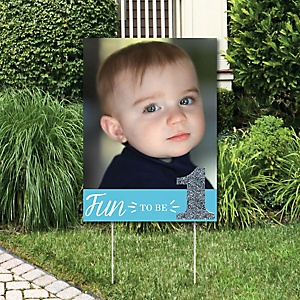 1st Birthday Boy Fun To Be One Photo Yard Sign First