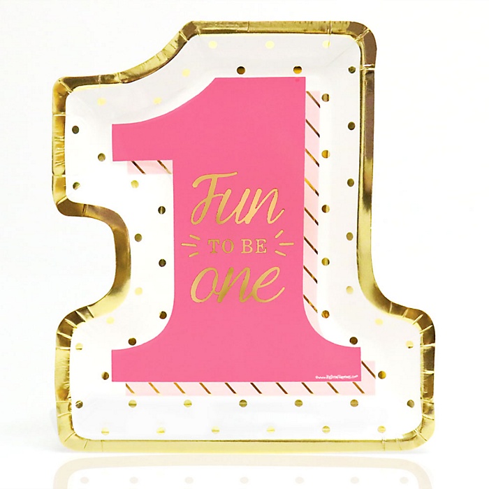Fun To Be One 1st Birthday Girl With Gold Foil Dinner Plates 8
