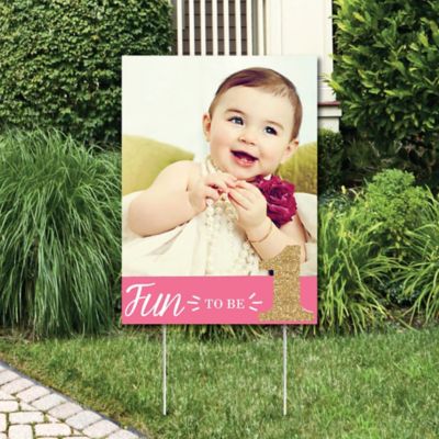 1st Birthday Girl Fun To Be One Photo Yard Sign First