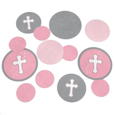 Little Miracle Girl Pink Gray Cross Baby Shower Table Confetti