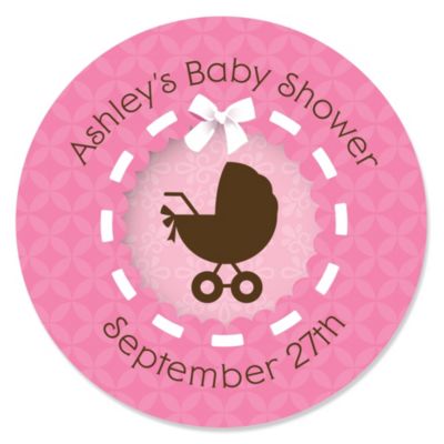 Girl Baby Carriage - Personalized Baby Shower Sticker ...