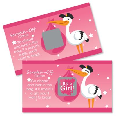Girl Special Delivery Pink Stork Baby Shower Game Scratch Off