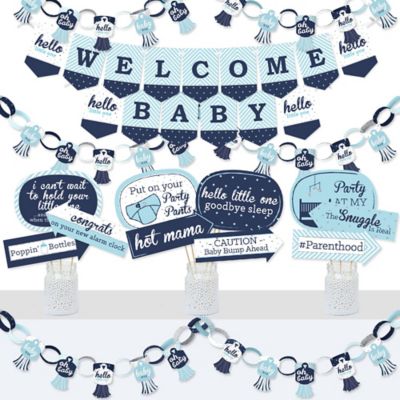 Hello Little One Blue And Silver Banner And Photo Booth