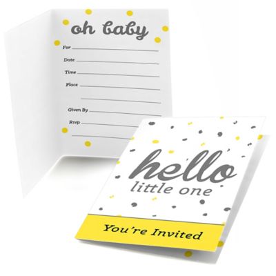 Hello Little One Yellow And Gray Fill In Neutral Baby Shower