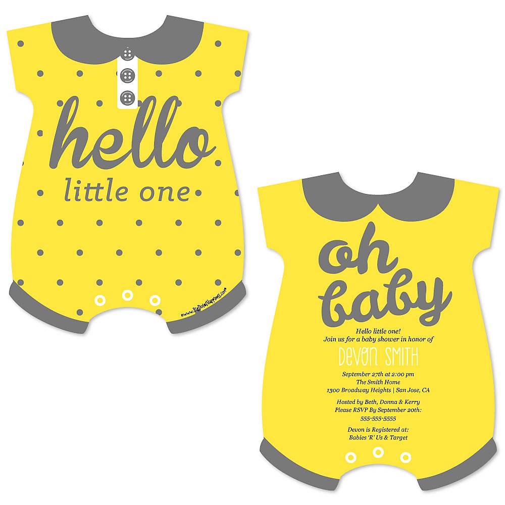 Hello Little One Yellow And Gray Baby Bodysuit Shaped Neutral