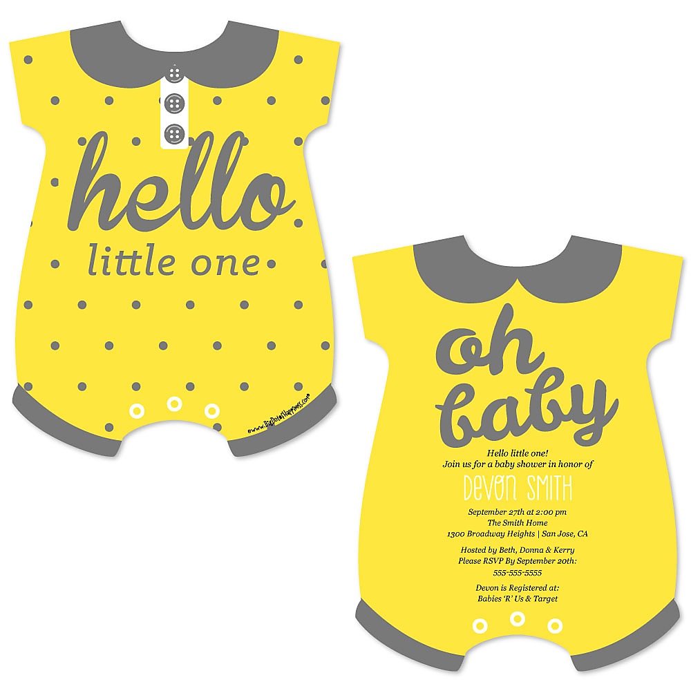 Hello Little One Yellow And Gray Baby Bodysuit Shaped Neutral Hello Little One Yellow And Gray Baby Bodysuit Shaped Neutral