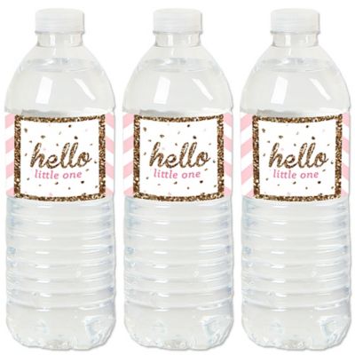 Hello Little One Pink And Gold Girl Baby Shower Water Bottle