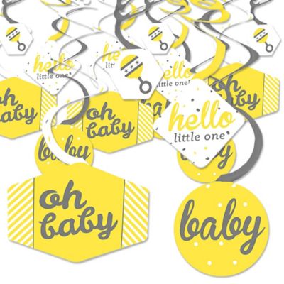 Hello Little One Yellow And Gray Neutral Baby Shower Hanging