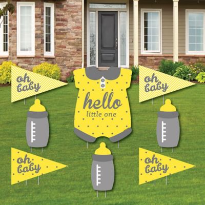 Hello Little One Yellow And Gray Baby Shower Theme