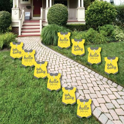 Hello Little One Yellow And Gray Baby Bodysuit Lawn