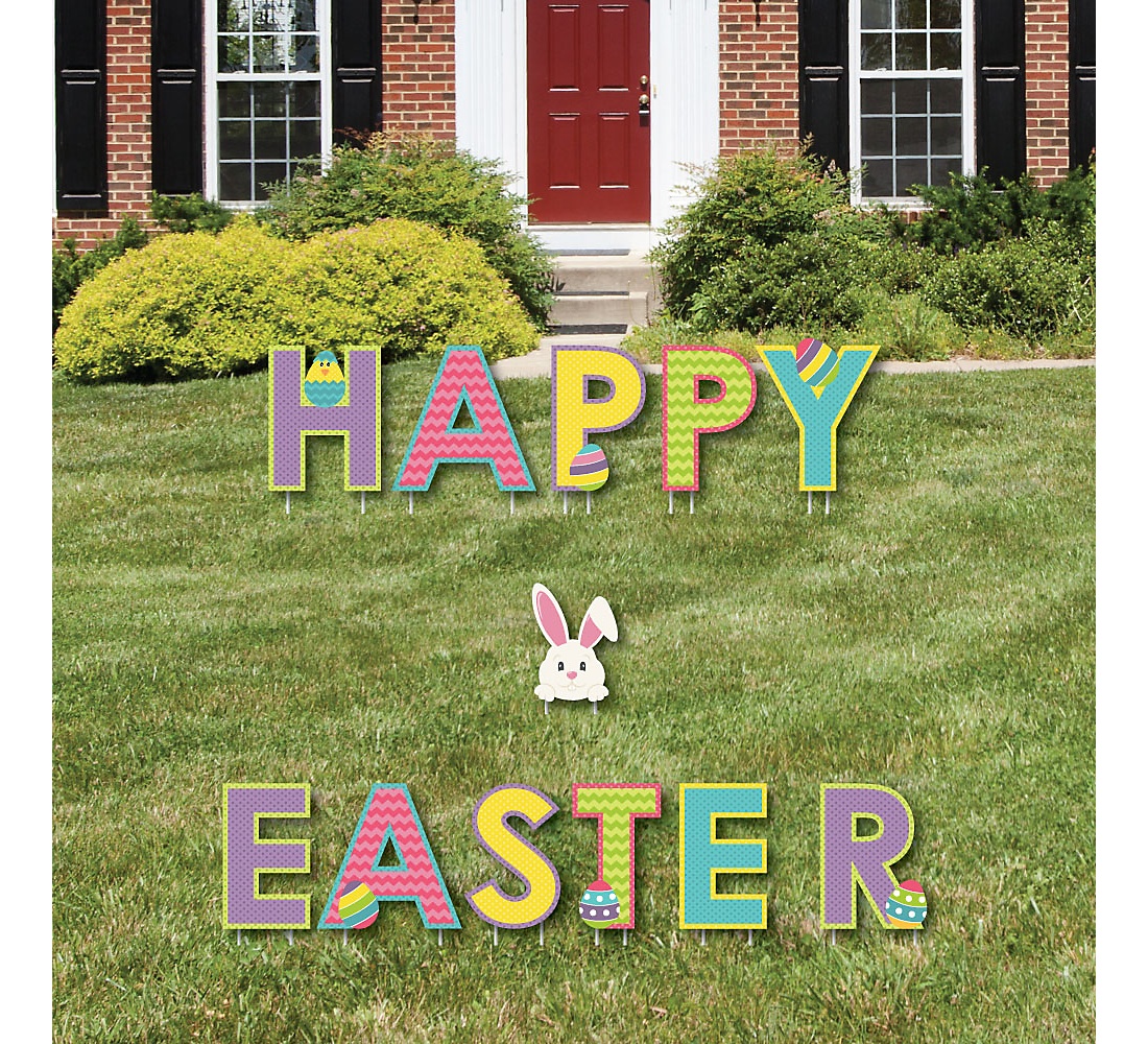Hippity Hoppity Yard Sign Outdoor Lawn Decorations Easter Bunny Party Yard Signs Happy Easter