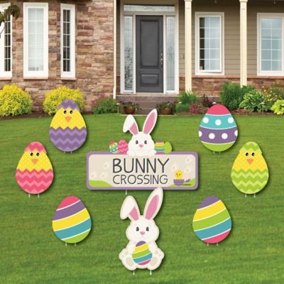 Hippity Hoppity Easter Bunny Yard Sign Outdoor Lawn Decorations Easter Party Yard Signs Set Of 8