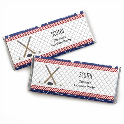 Shoots & Scores! - Hockey - Personalized Baby Shower Candy Bar Wrapper Favors