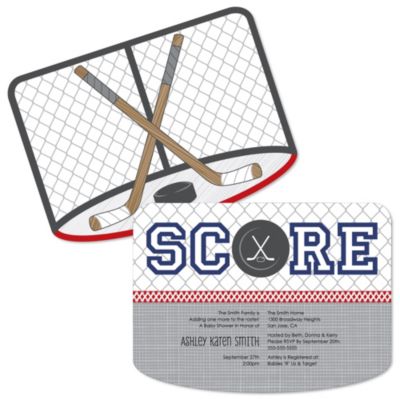 Shoots & Scores! - Hockey - Shaped Baby Shower Invitations