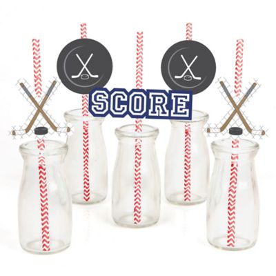 Shoots & Scores! - Hockey - Paper Straw Decor - Baby Shower or Birthday Party Striped Decorative Straws - Set of 24