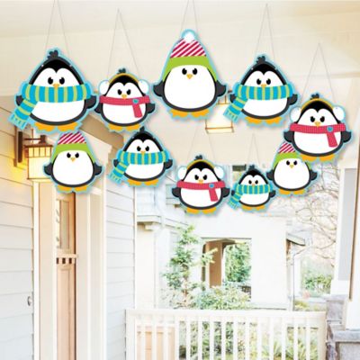 Hanging Holly Jolly Penguin Outdoor Holiday Christmas Hanging Porch Tree Yard Decorations 10 Pieces