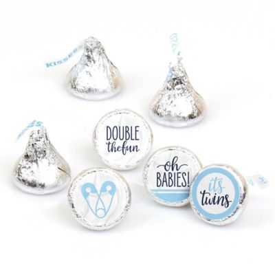 It S Twin Boys Blue Twins Baby Shower Round Candy Sticker Favors