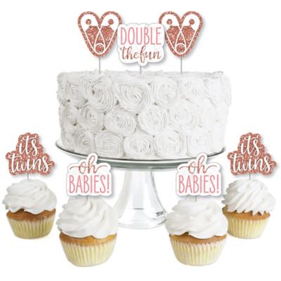 It S Twin Girls Dessert Cupcake Toppers Pink And Rose Gold Twins