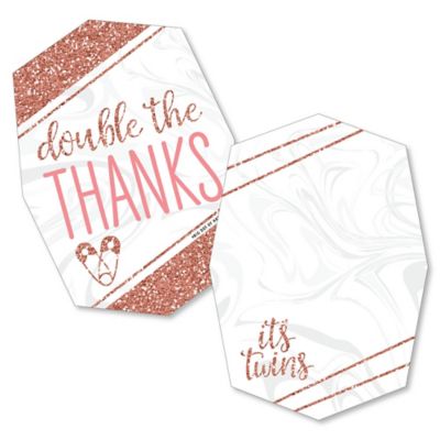 It S Twin Girls Shaped Thank You Cards Pink And Rose Gold Twins