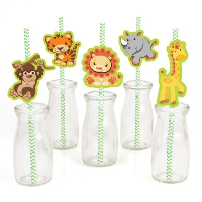 Funfari™ - Fun Safari Jungle - Paper Straw Decor - Baby Shower or Birthday Party Striped Decorative Straws - Set of 24