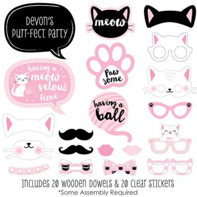 Purrfect Kitty Cat 20 Piece Kitten Meow Baby Shower or Birthday Party Photo Booth Props Kit