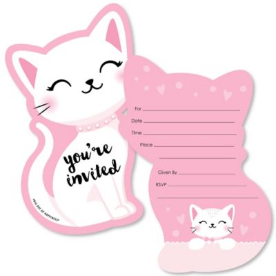 Purr Fect Kitty Cat Shaped Fill In Invitations Kitten Meow Baby