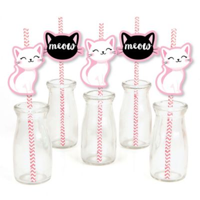 Purr Fect Kitty Cat Paper Straw Decor Kitten Meow Baby Shower Or